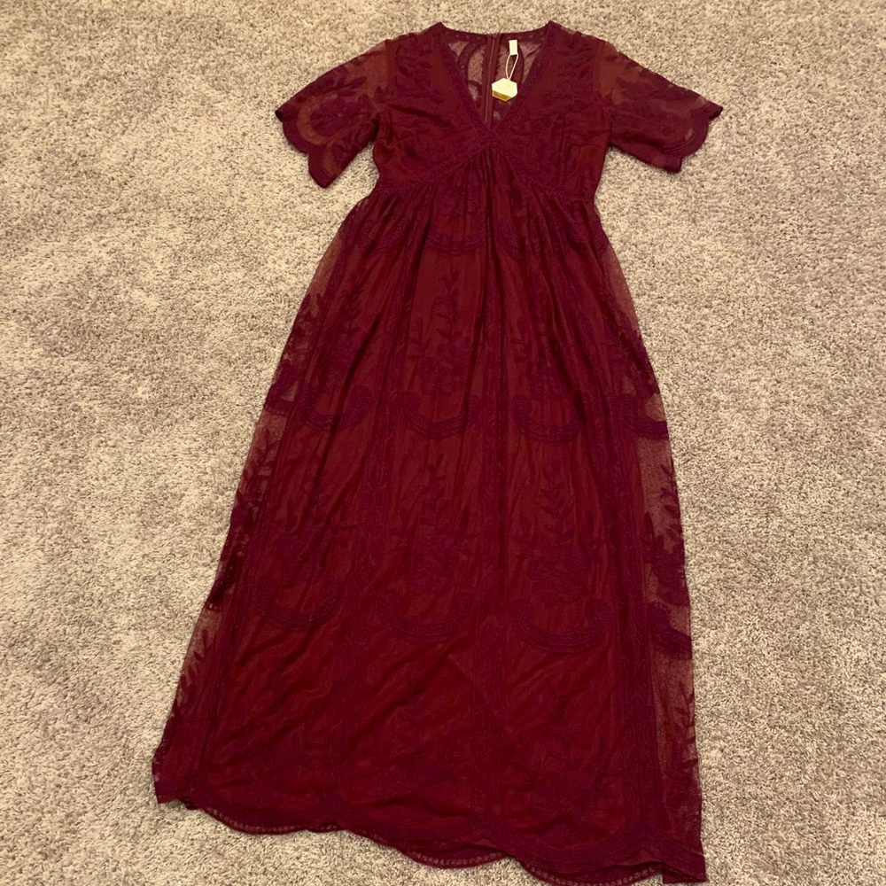 Burgundy, sheer and lace detailed maxi